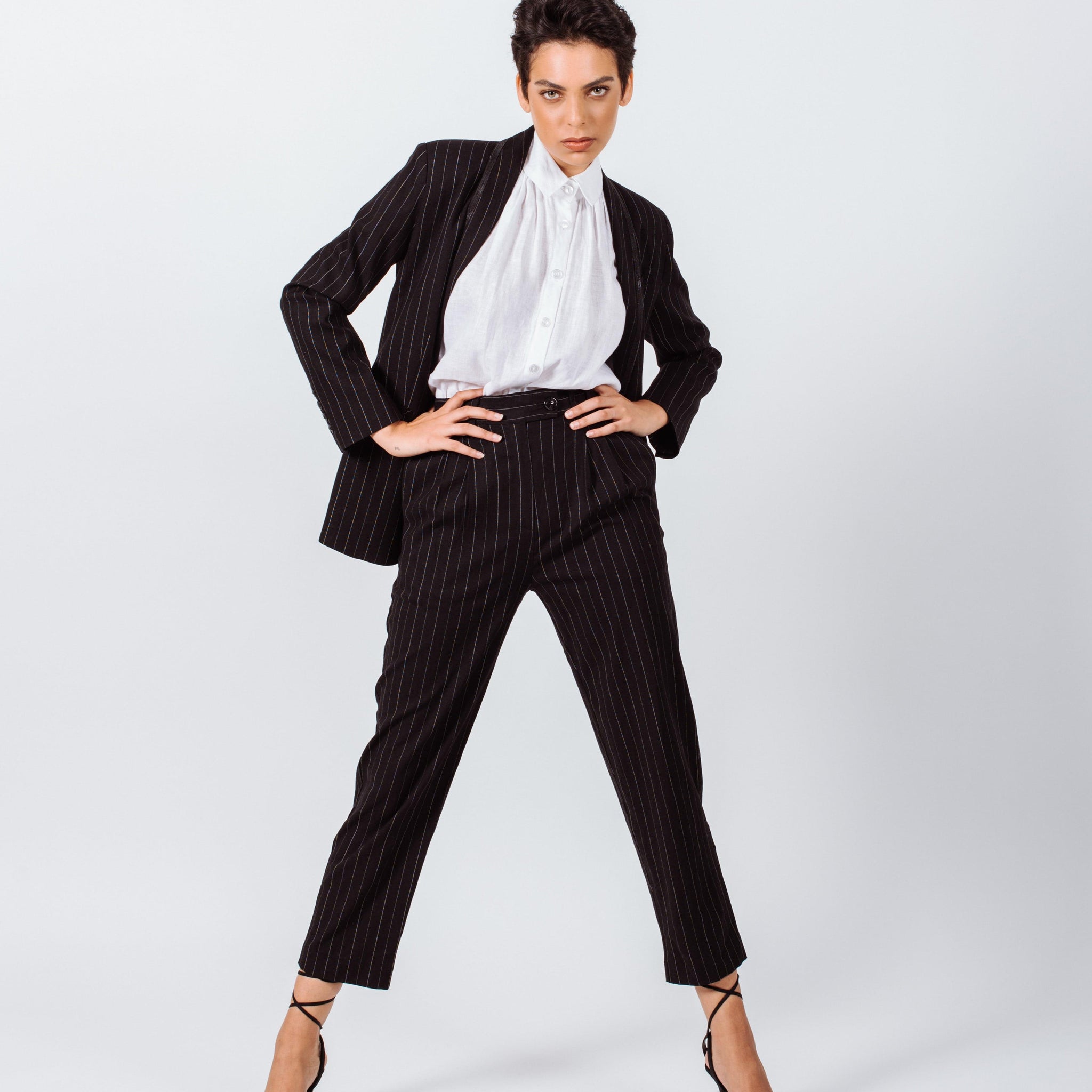 Black Pinstripes Suit Pants