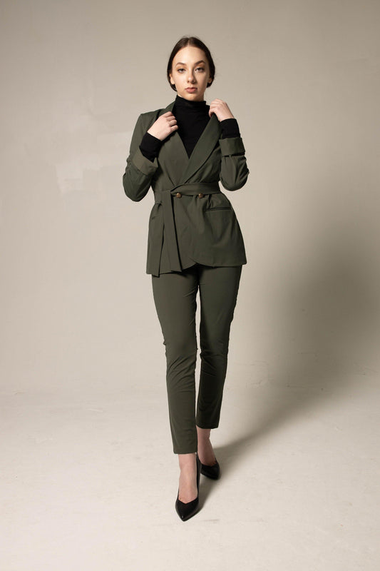 Women's Olive Blazer with Front Buttons